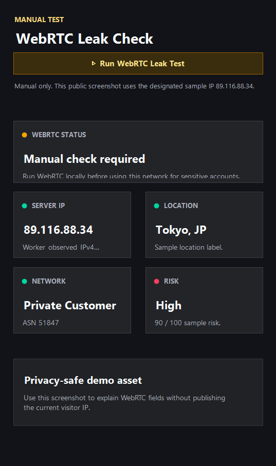 ping123 WebRTC 泄漏检测结果，展示 STUN、ICE 候选地址和暴露 IP 信号